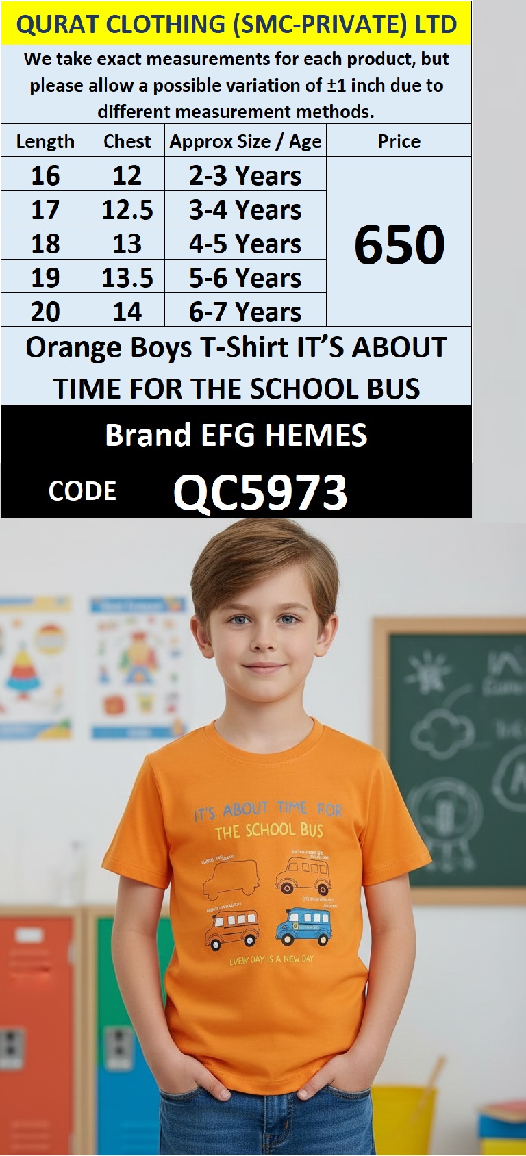 Orange Cotton Blended T-Shirt IT’S ABOUT TIME FOR THE SCHOOL BUS Printed Graphic – QC5973
