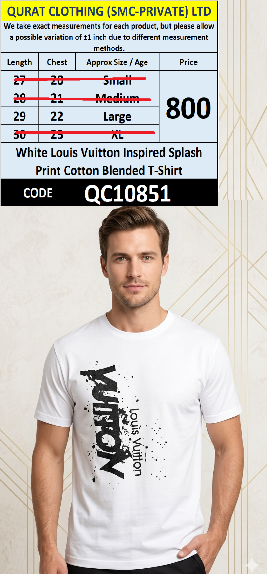 White Louis Vuitton Inspired Splash Print Cotton Blended T-Shirt – QC10851