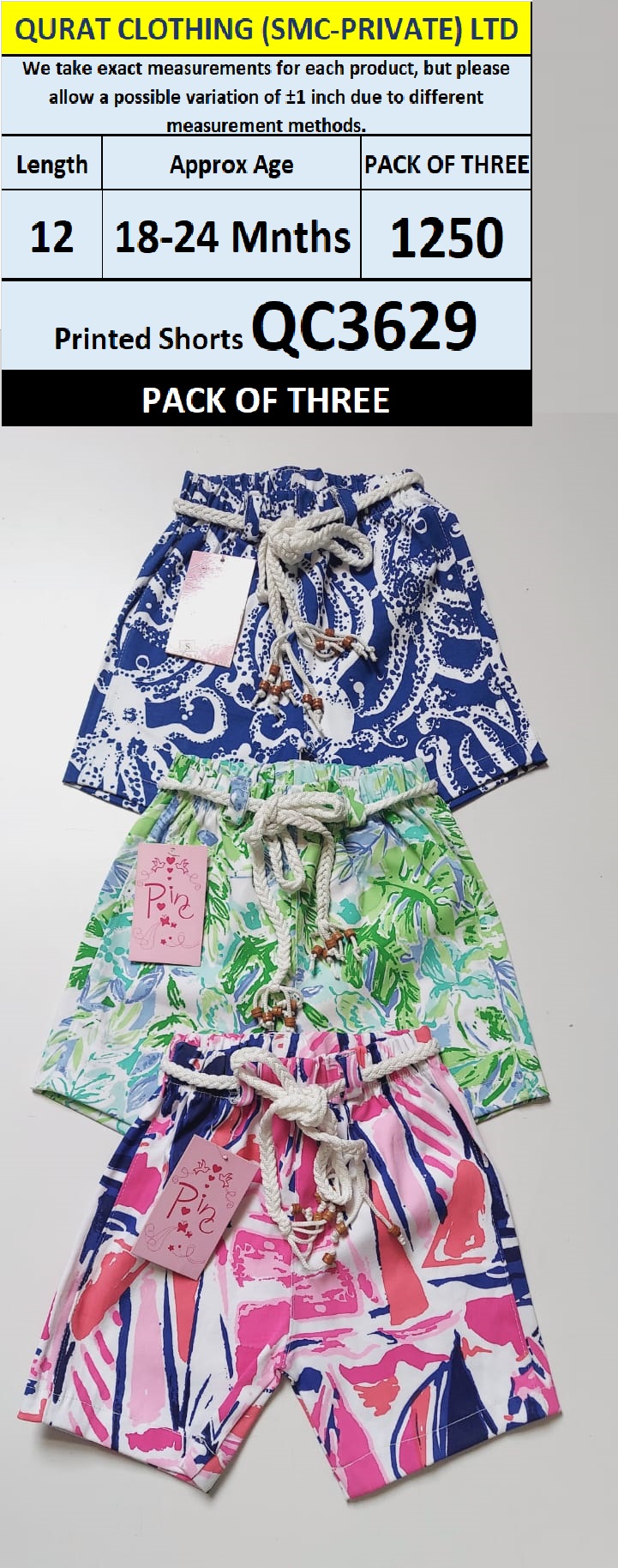 Pack of Three Girls Printed Shorts QC3629