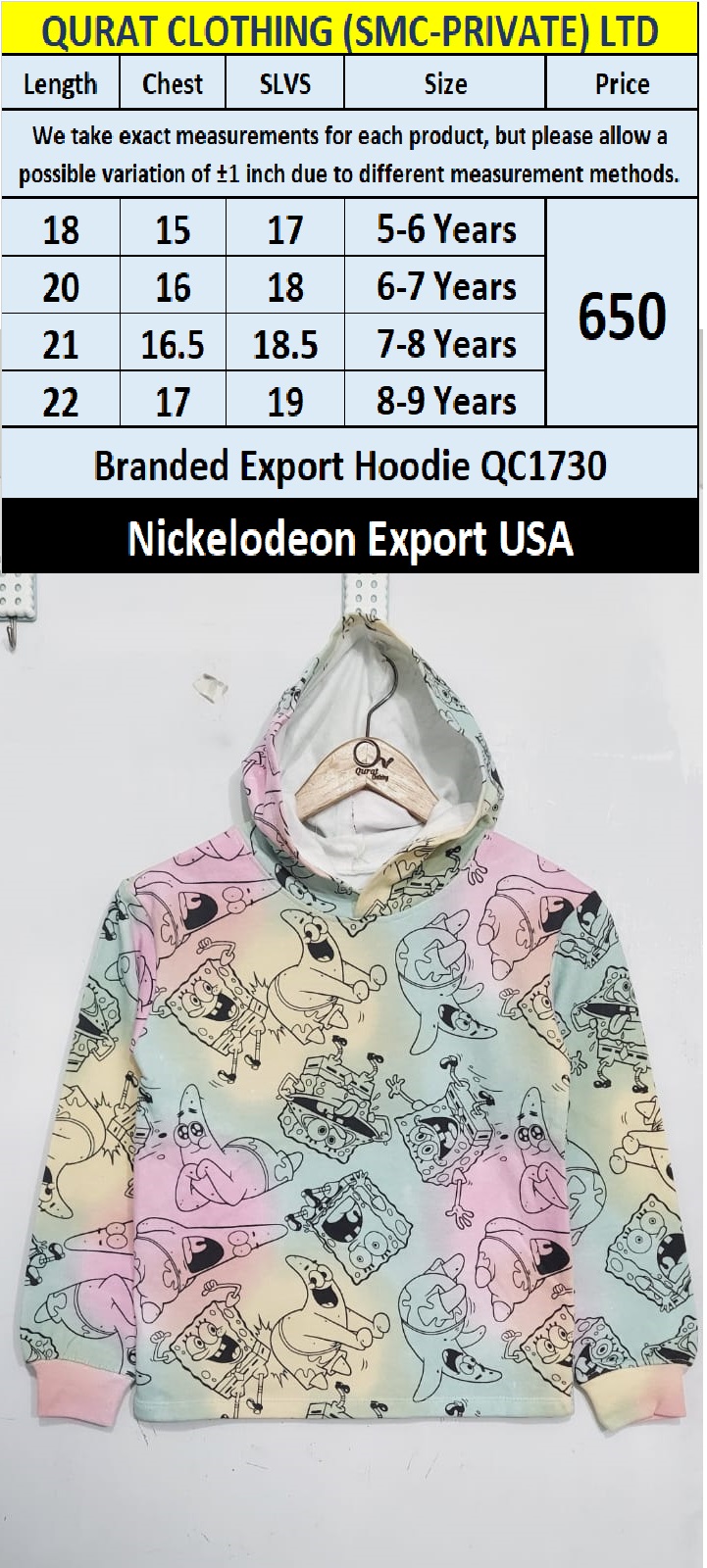 Nickelodeon Brand Export Spongebob and Patrick Hoodie QC1730 | Export USA Qurat Clothing