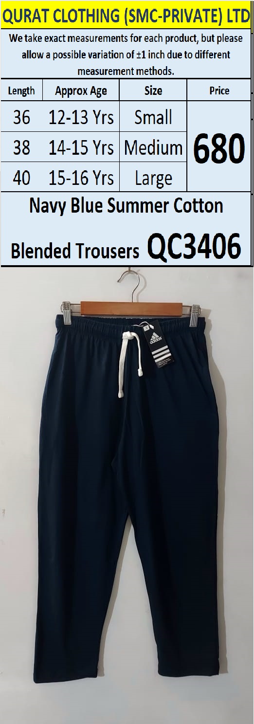 Navy Blue Summer Cotton Blended Trouser – QC3406