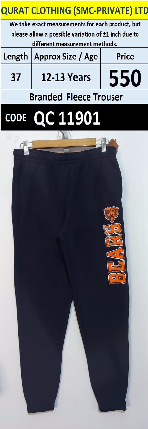 Branded Navy Blue Fleece Bears Printed Jogger Trousers — QC11901