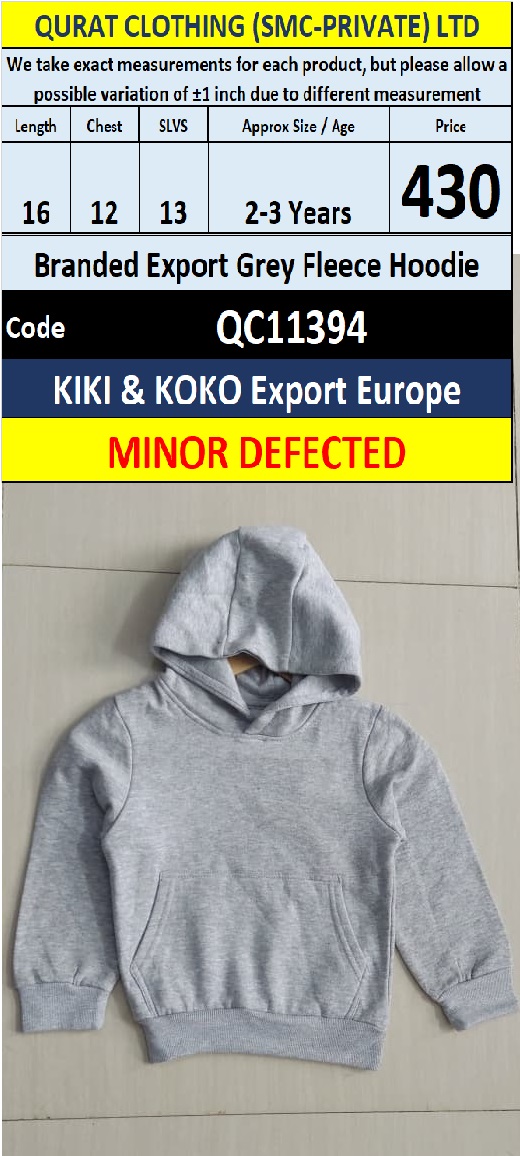 Branded Export Grey Fleece Hoodie – KIKI & KOKO Export Europe – QC11394 - Minor Defected