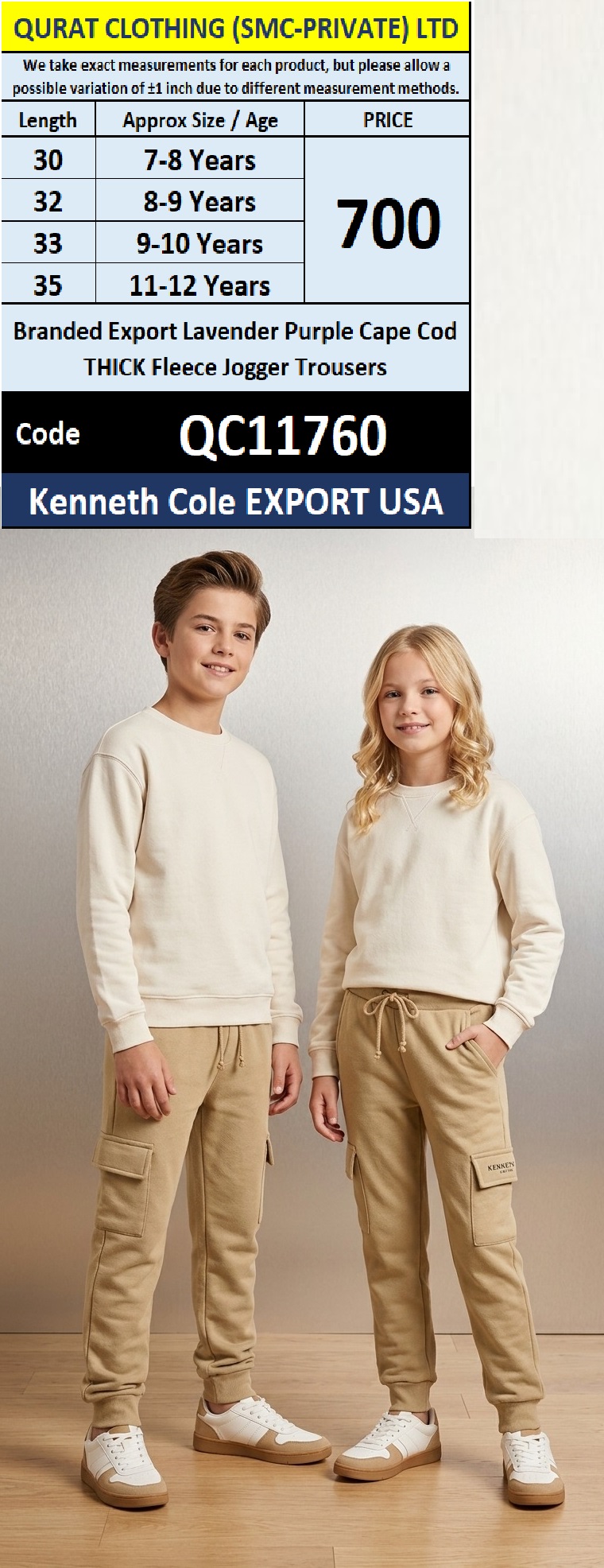 THICK Fleece Jogger Trousers Kenneth Cole Export USA QC11760