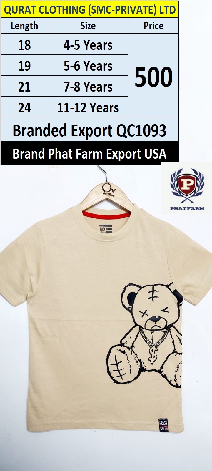 Phat Farm Brand Beige Bear T-shirt QC1093 Export USA
