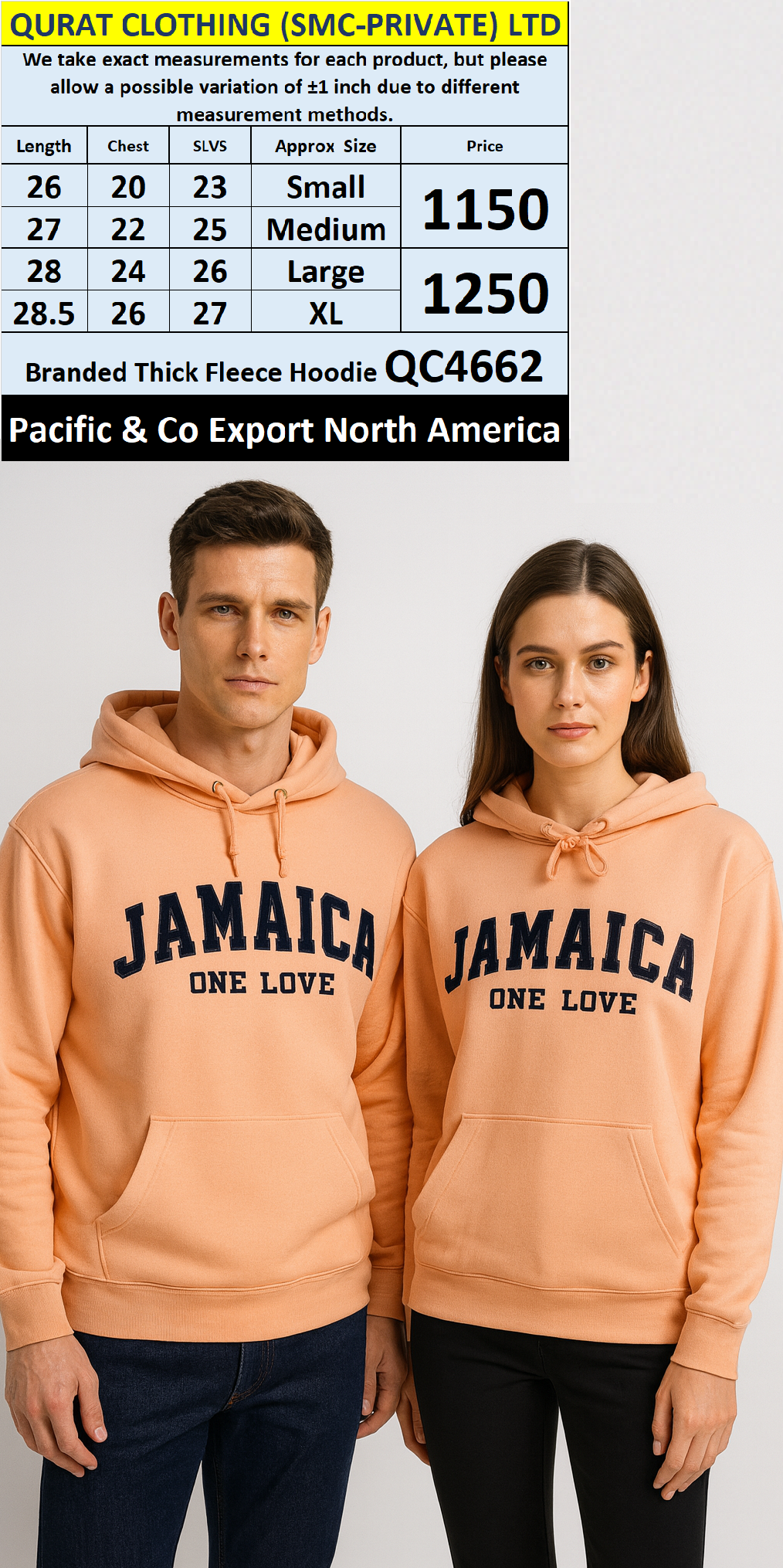 Pacific & Co Thick Fleece Hoodie QC4662 Export North America 