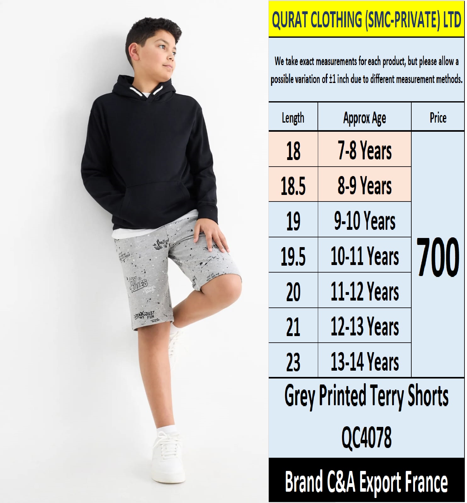 C&A Brand Grey Printed Terry Shorts QC4078 Export France 