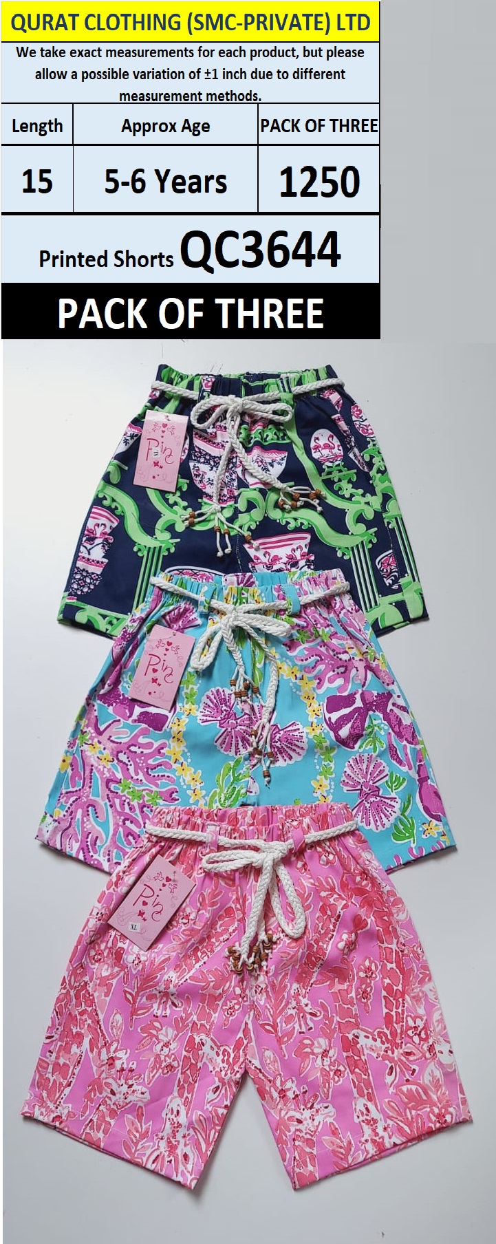 Pack of Three Girls Printed Shorts QC3644