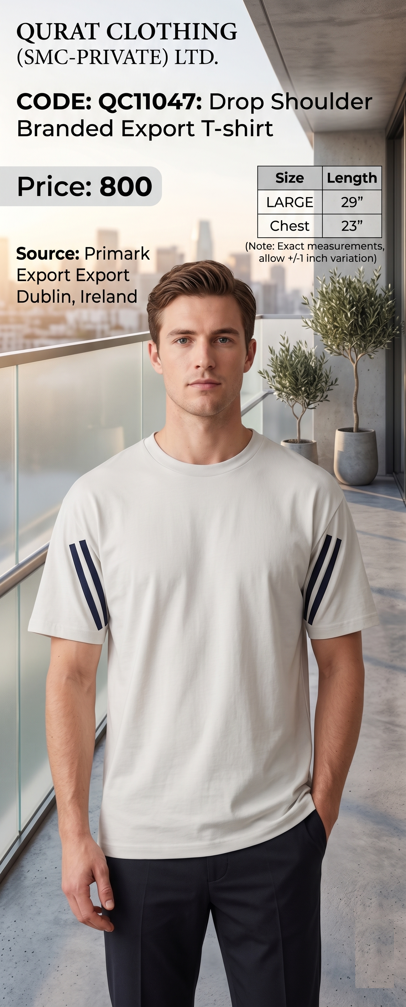 Off White Plain Drop Shoulder Branded Export T-Shirt QC11047 – Primark Export Dublin, Ireland