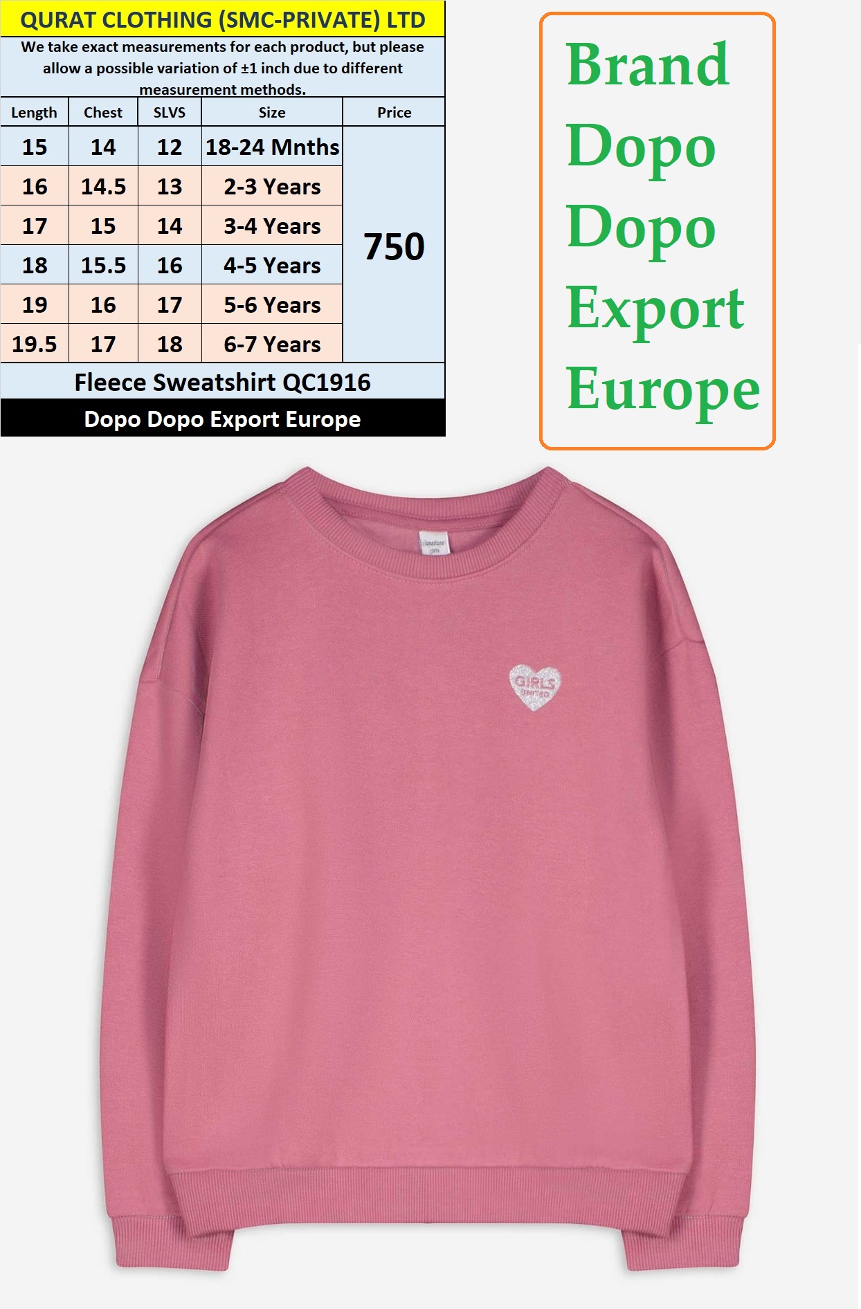 Dopo Dopo Brand Fleece Sweatshirt QC1916 Export Europe 