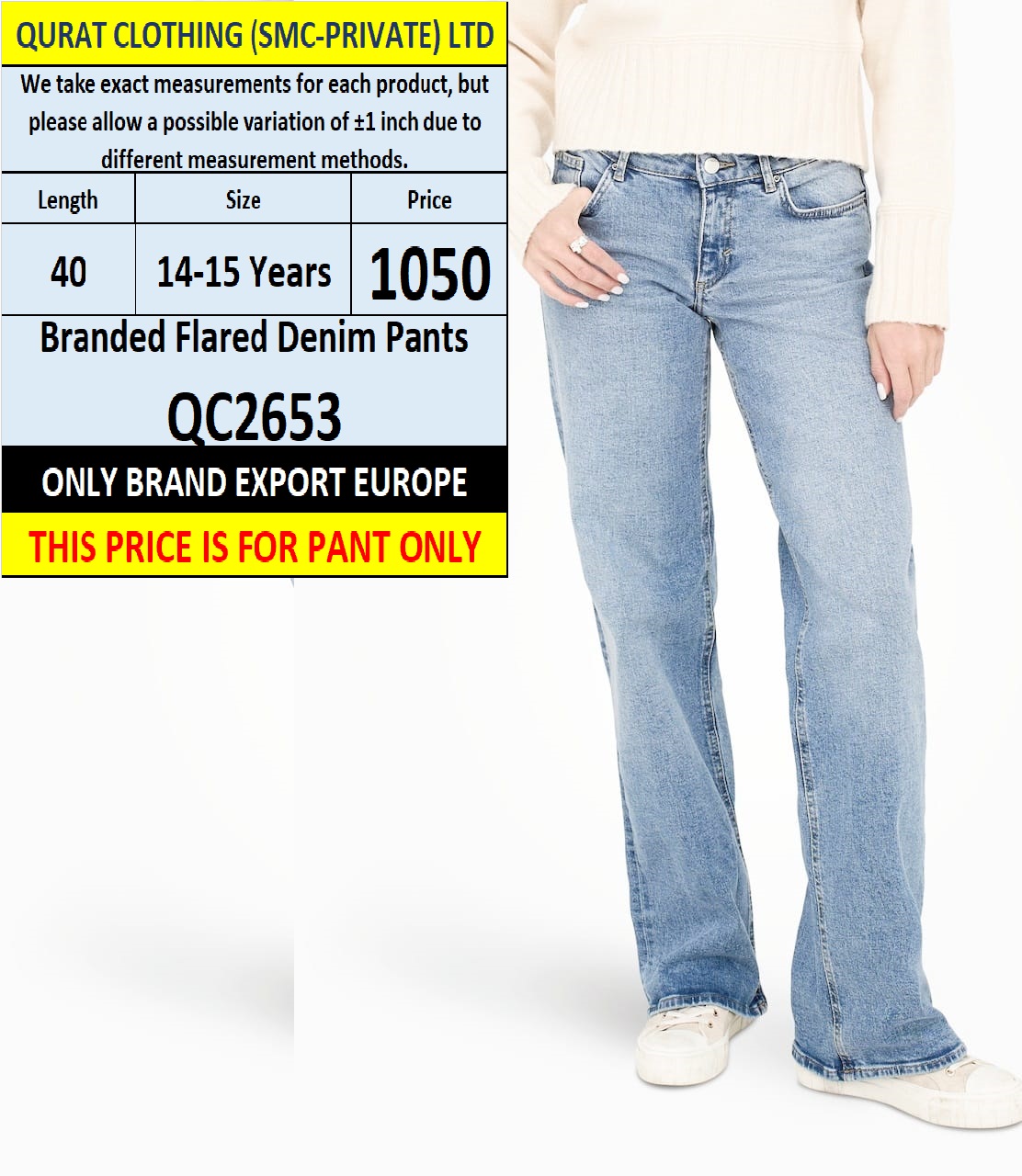 ONLY BRAND DENIM FLARED PANT QC2653 EXPORT EUROPE 