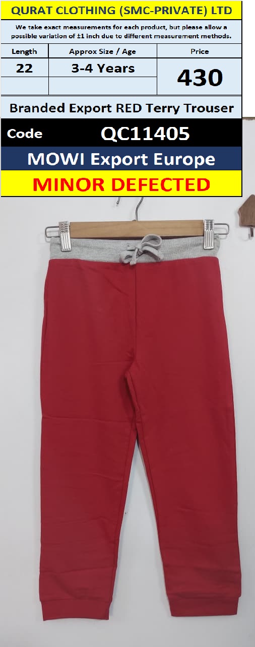 MOWI Export Europe Kids Red Terry Jogger Trouser with Grey Drawstring Waist – QC11405 - Minor Defected