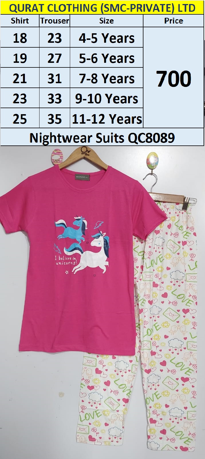 Love Pint Unicorns Print Kids Nightwear Suits QC8089