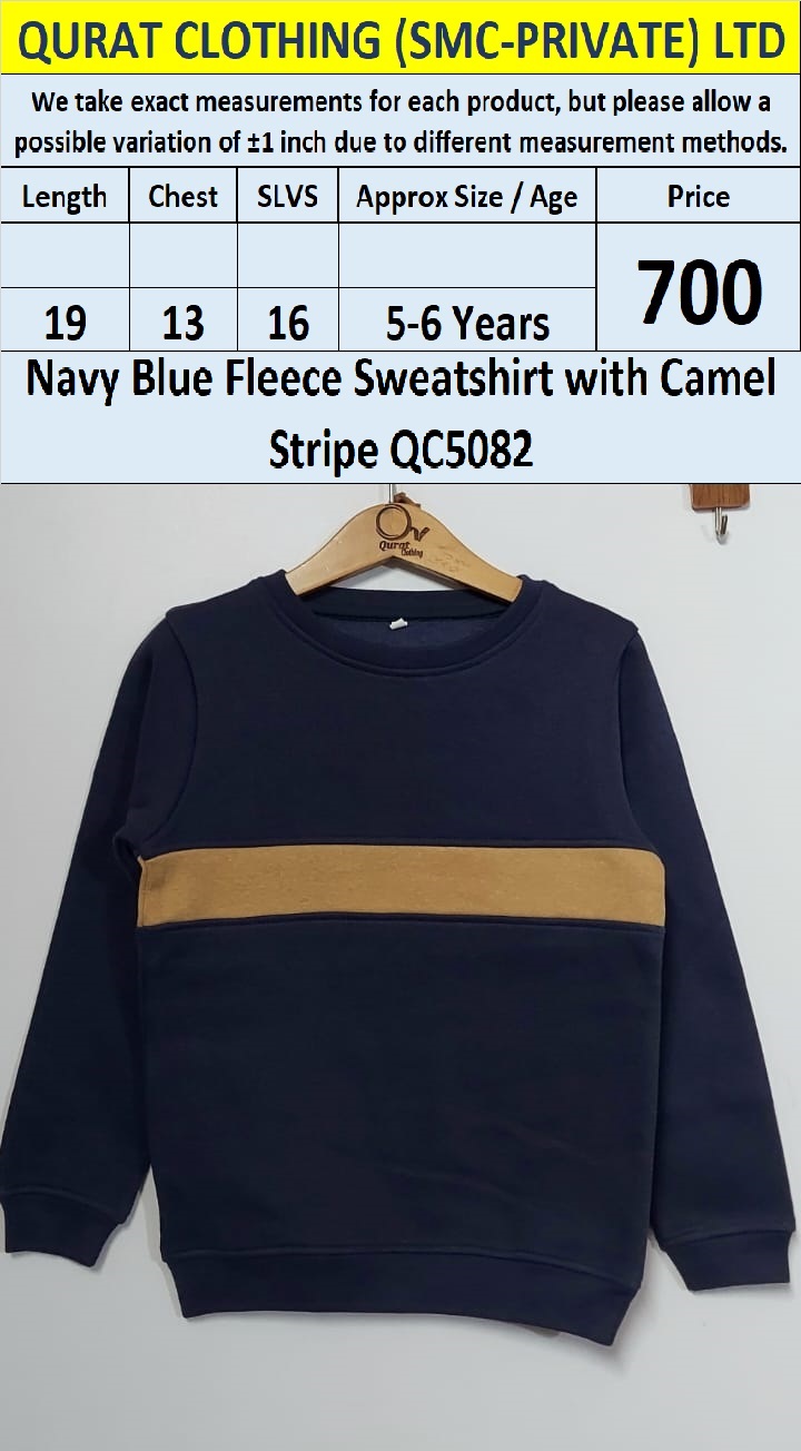 Navy Blue Fleece Sweatshirt with Camel Stripe QC5082 – Export Europe
