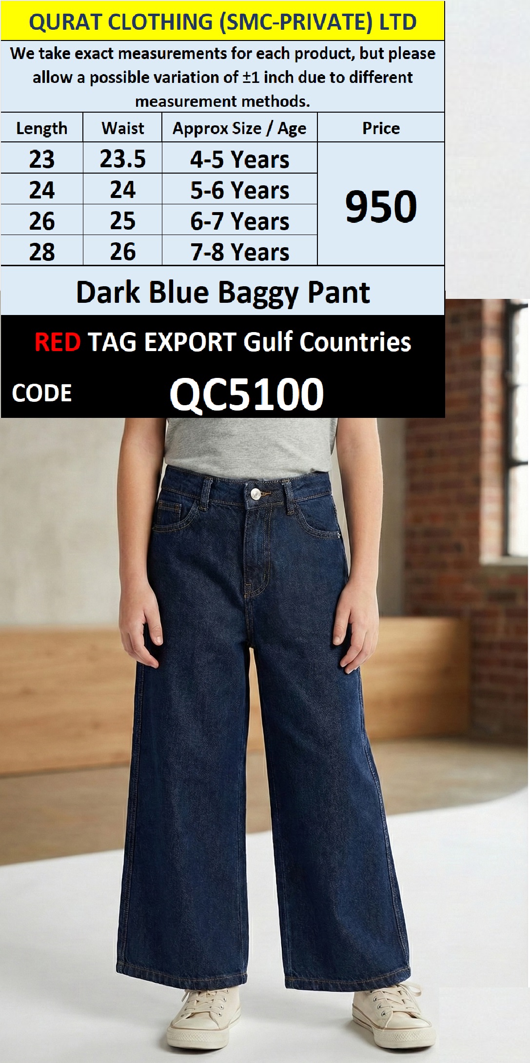 RED TAG Dark Blue Wide Leg Denim Pant QC5100 – Export Arab Countries