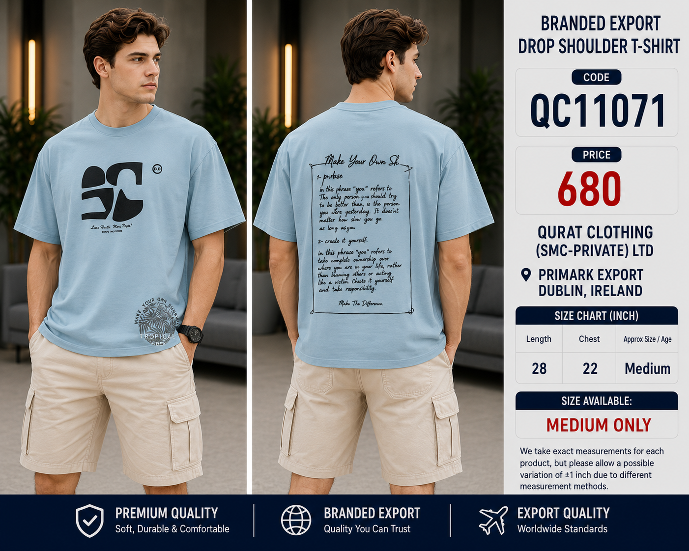 BRANDED EXPORT DROP SHOULDER T-SHIRT QC11071 – Primark Export Dublin, Ireland