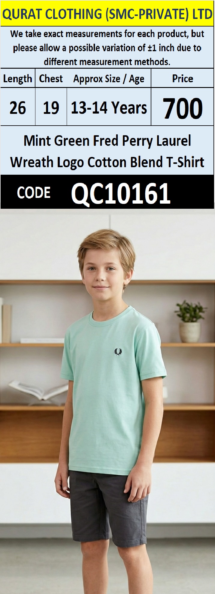 Mint Green Fred Perry Laurel Wreath Logo Cotton Blend T-Shirt – QC10161
