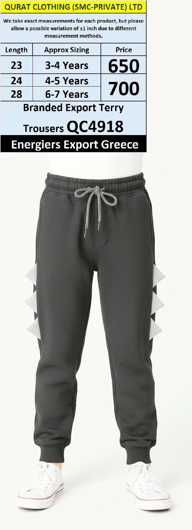 Energiers Brand Charcoal Grey “Dino Spike” Terry Trousers QC4918 – Export Greece
