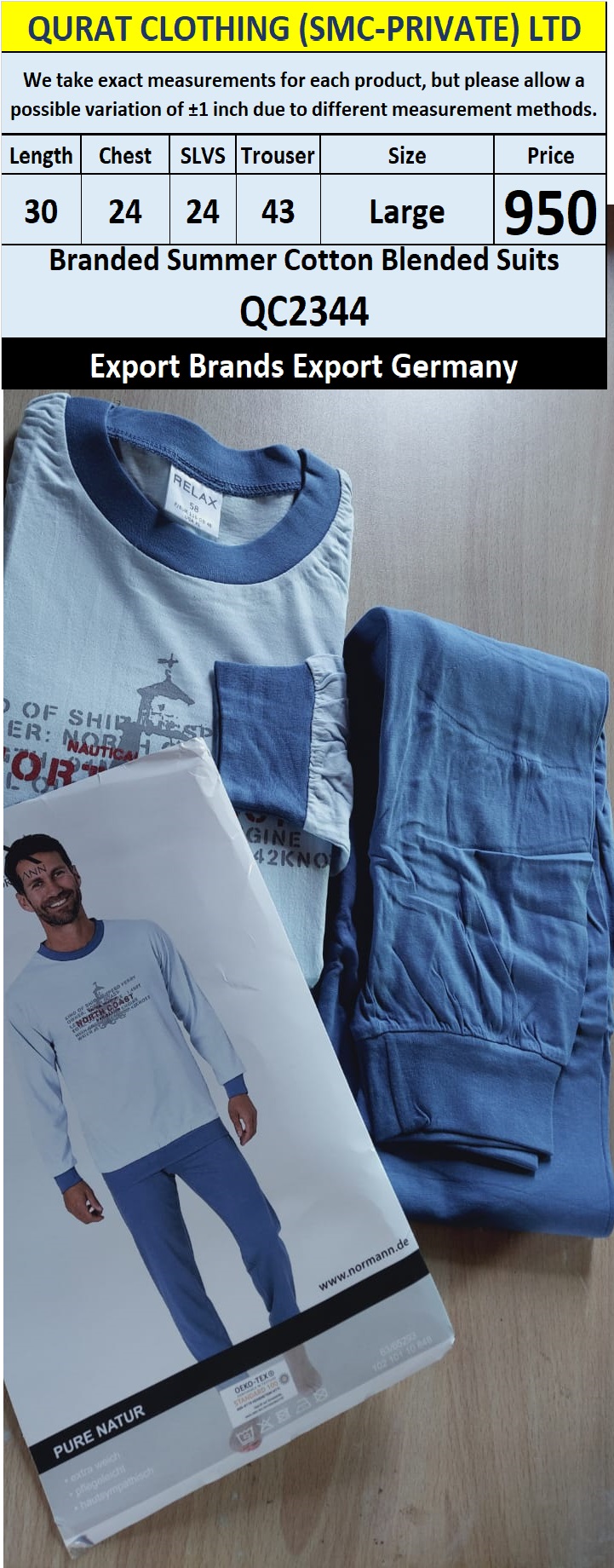 International Brands Summer Cotton Blended Suits Export Germany QC2344