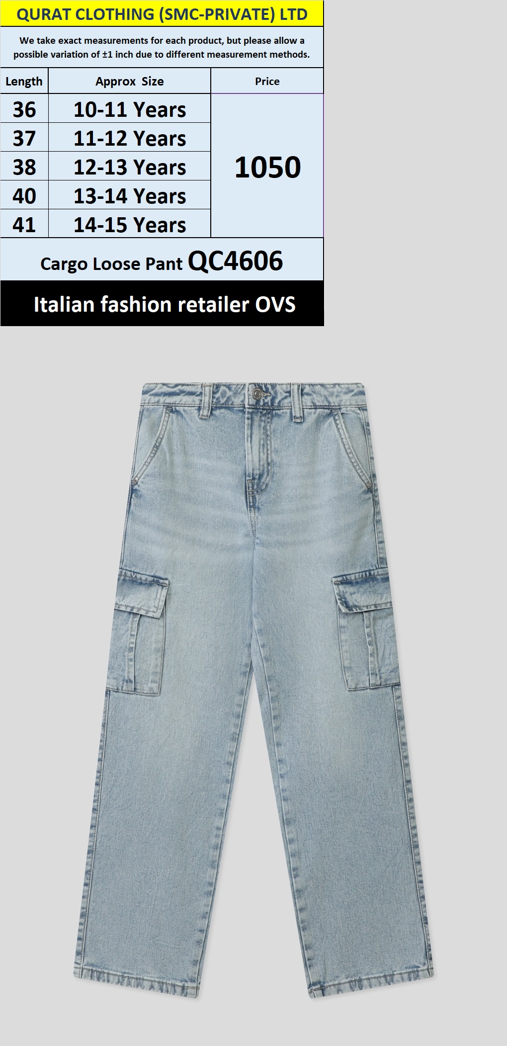 Cargo Denim Pant Brand Italian Fashion Retailer OVS - QC4606
