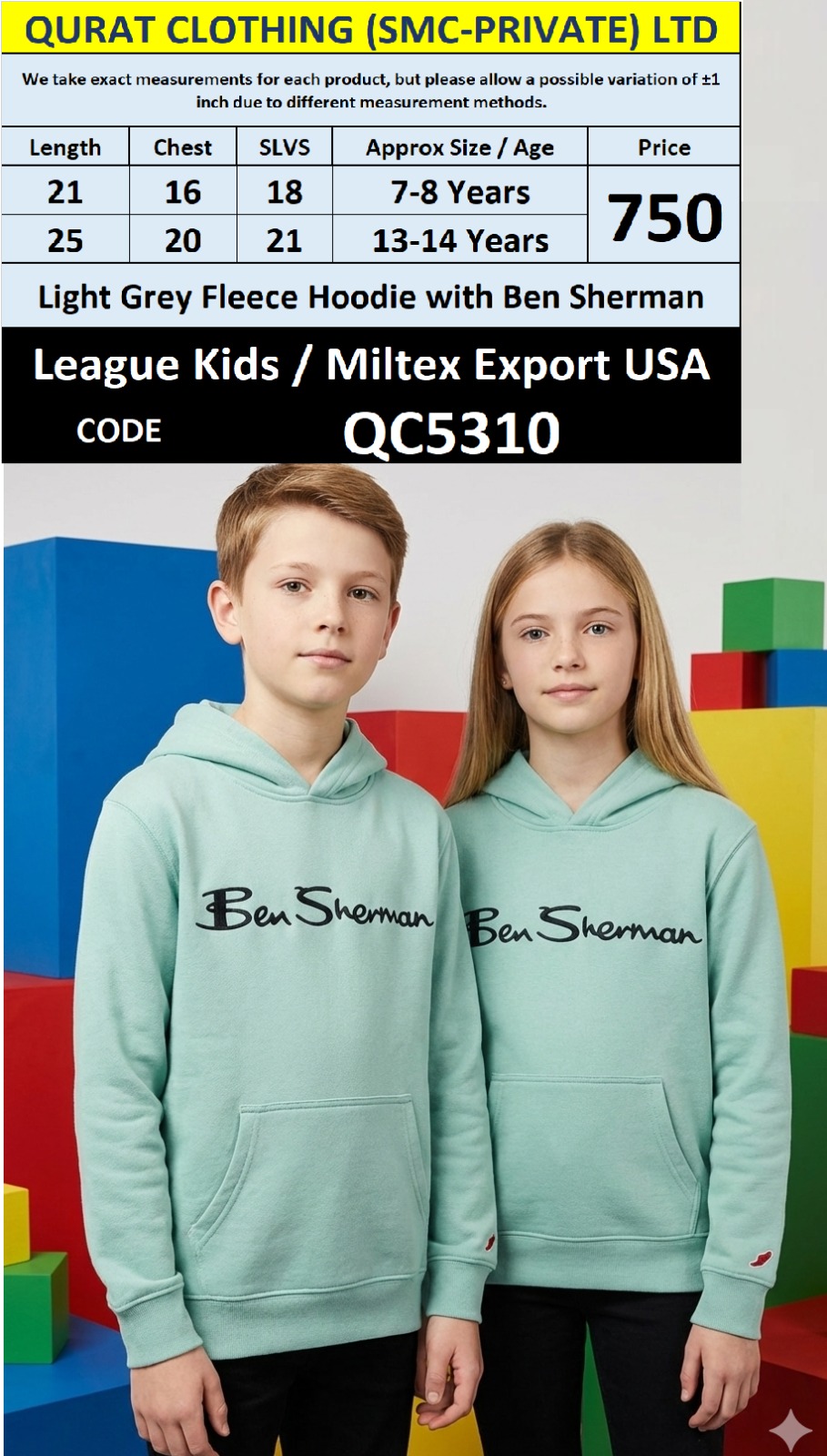 Light Grey Fleece Pullover Hoodie Ben Sherman Print Kids QC5310