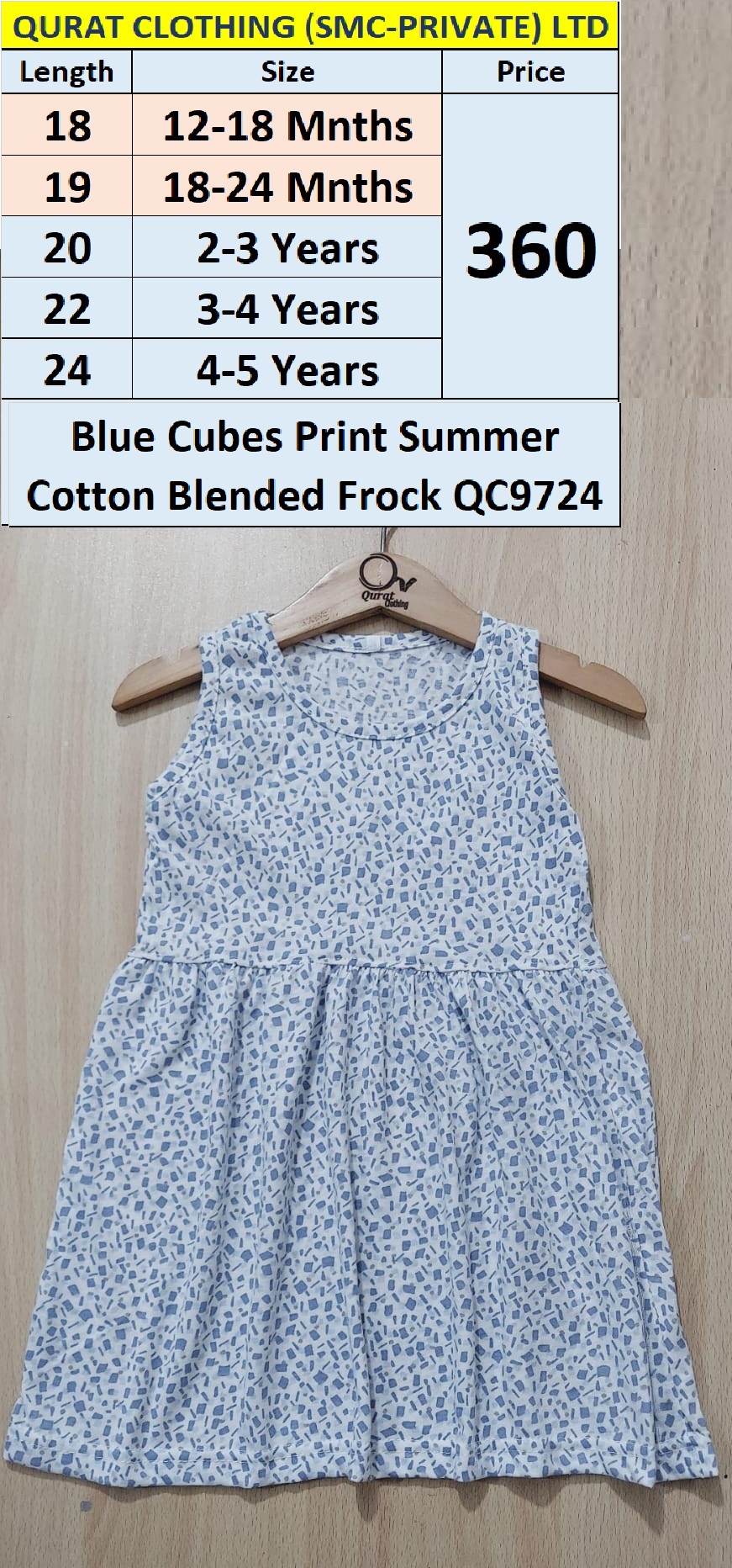 Blue Cubes Print Summer Cotton Blended Frock QC9724