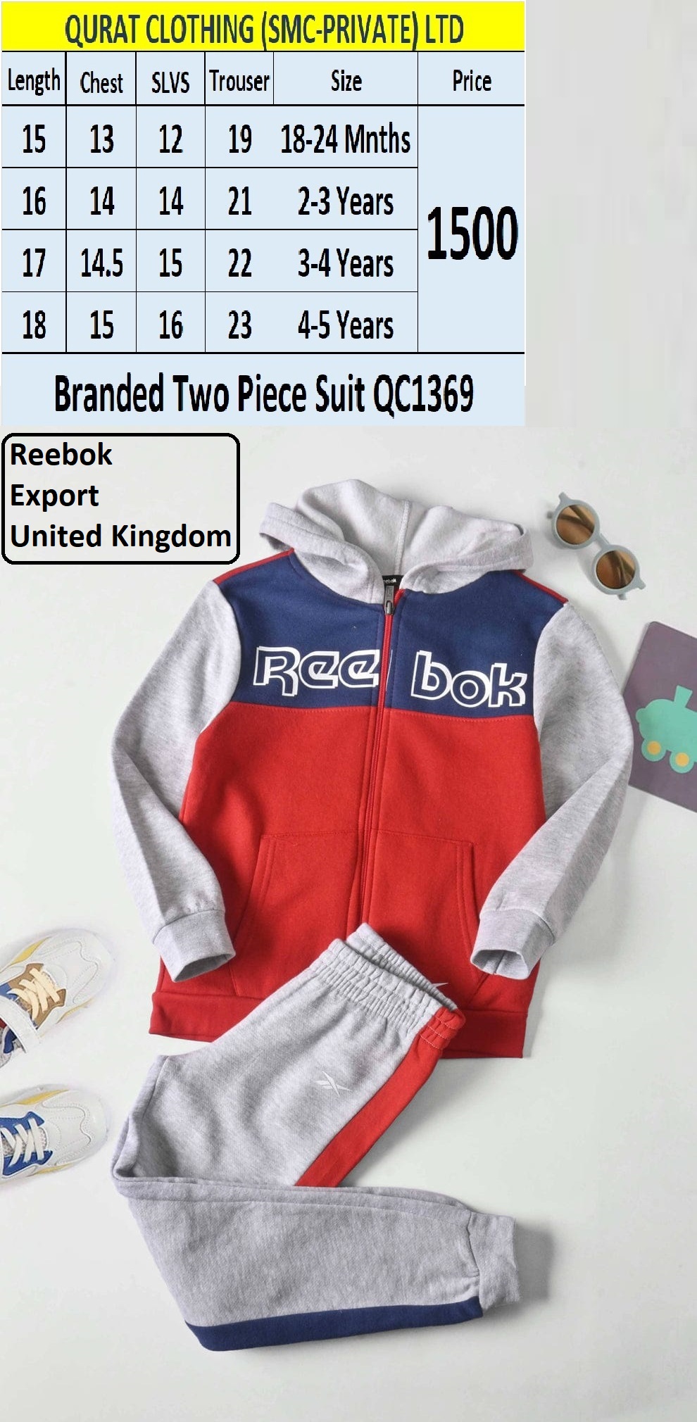 Reebok Branded Track Suit QC1369 Export United Kingdom - QC1369