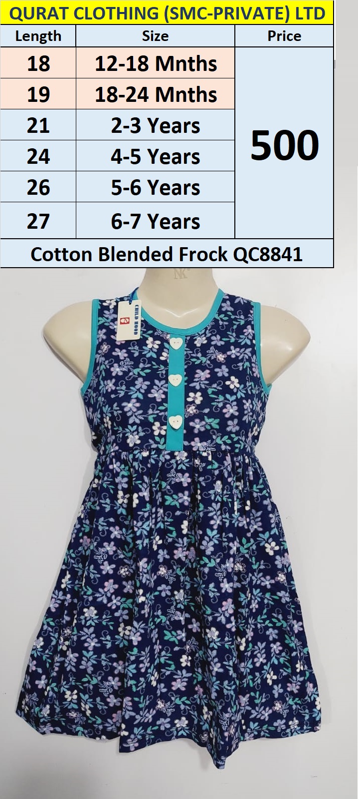 Cotton Blended Frock QC8841 Brand Child Hood