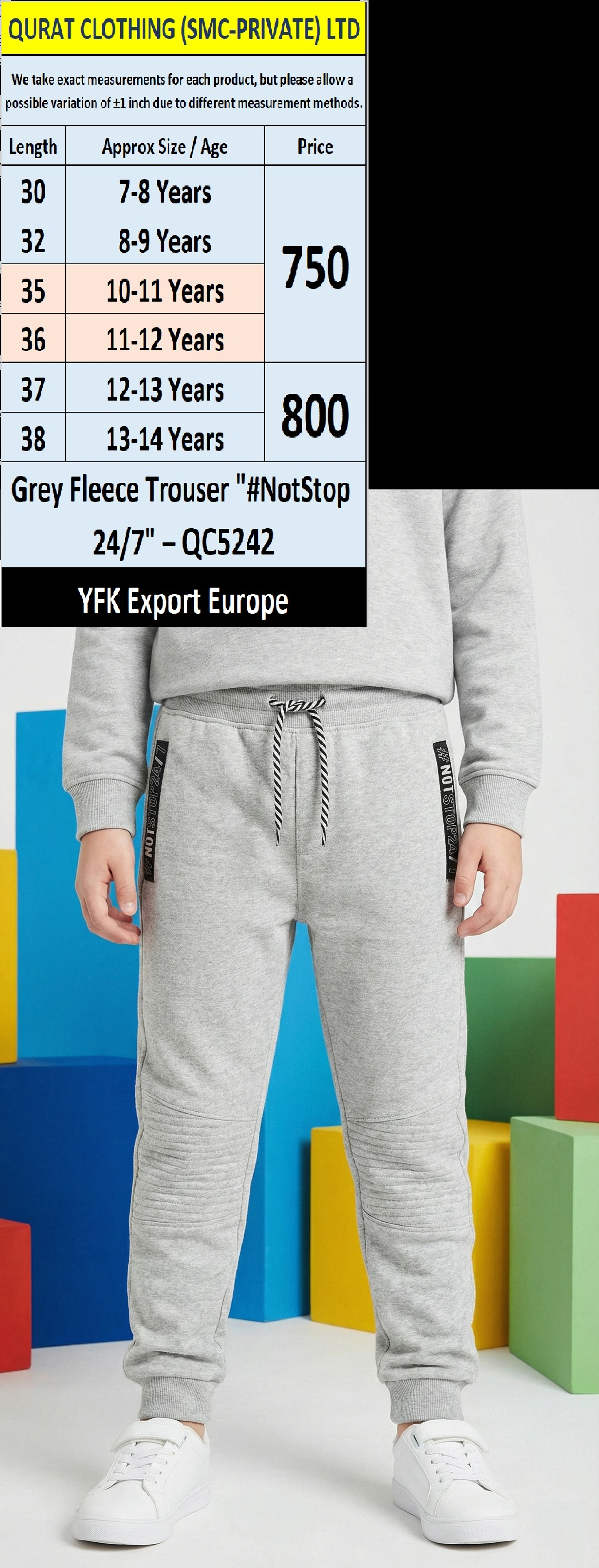 Grey Fleece Trouser “#NotStop 24/7” – YFK Export Europe | QC5242