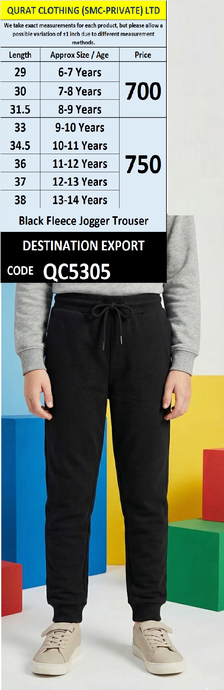 Black Fleece Jogger Trouser for Kids – Winter Wear QC5305