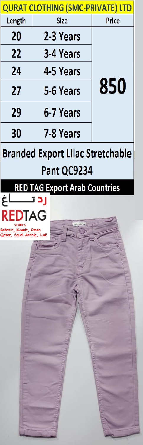RED TAG Fashion Branded Lilac Stretchable Pant QC9234 Export Arab Countries