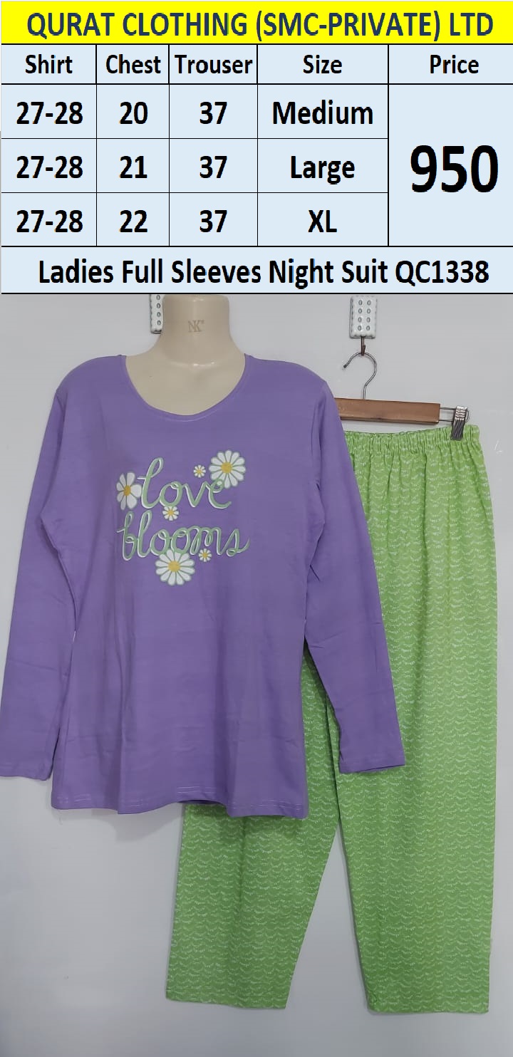 Ladies Full Sleeves Love Blooms Night Suits QC1338