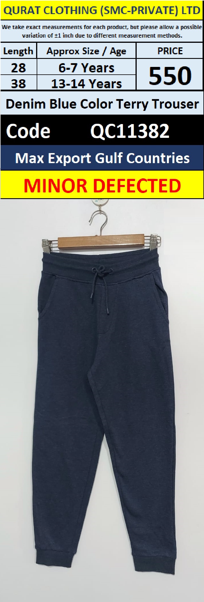 Max Brand Denim Blue Color Terry Trouser – QC11382 - Export Gulf Countries