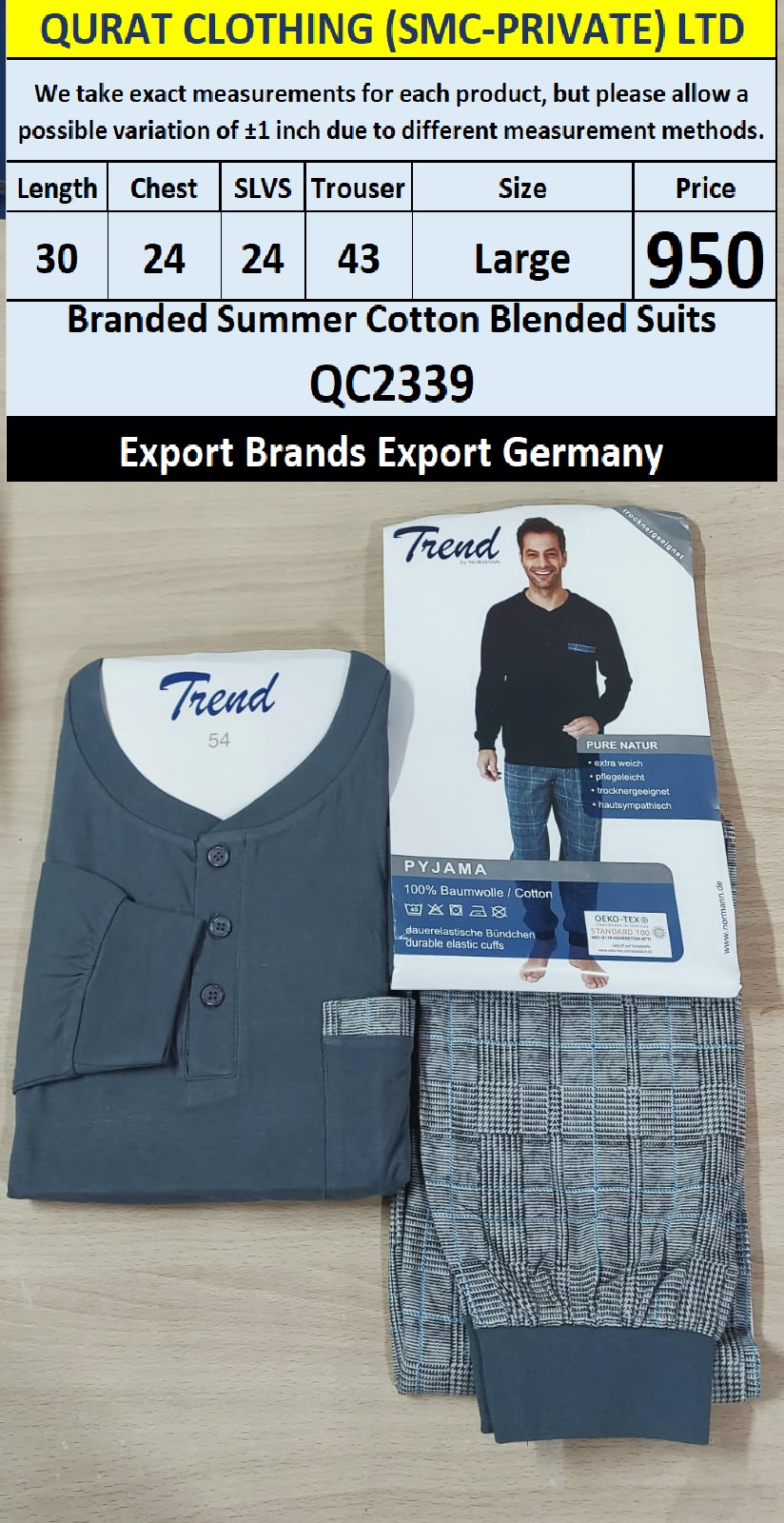 International Brands Summer Cotton Blended Suits Export Germany QC2339