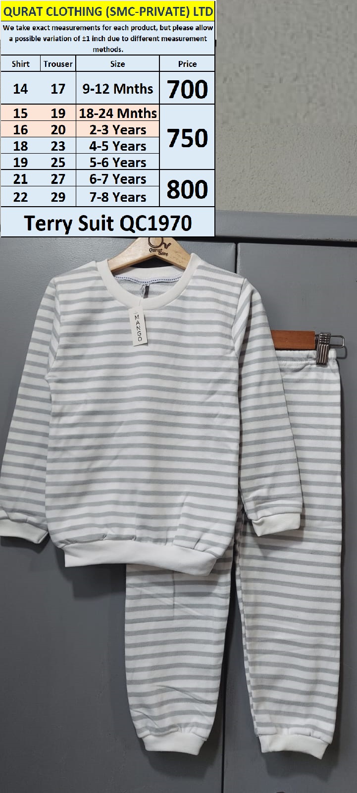 Terry Two Piece Suit QC1970 by Qurat Clothing 