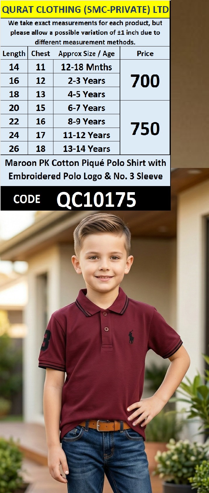 Maroon PK Cotton Piqué Polo Shirt with Embroidered Polo Logo & No. 3 Sleeve – QC10175