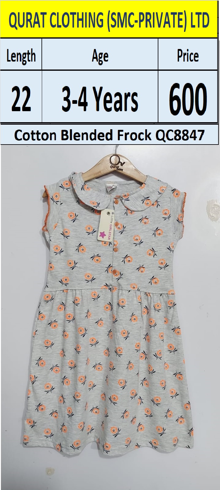 Cotton Blended Frock QC8847 Brand Little Girl Star