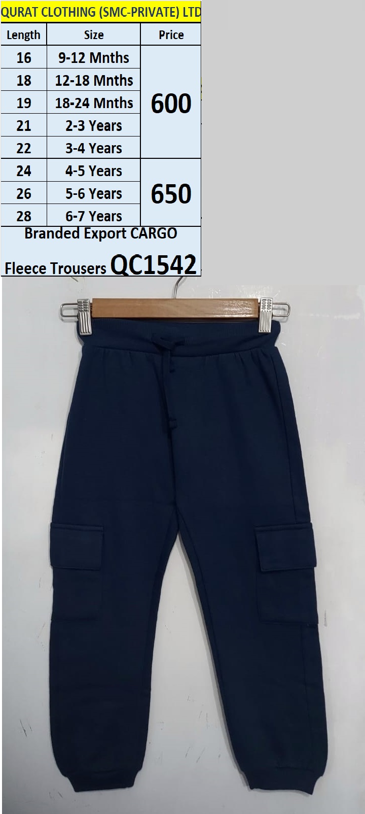 Branded Export Fleece Cargo Trouser QC1542 Export