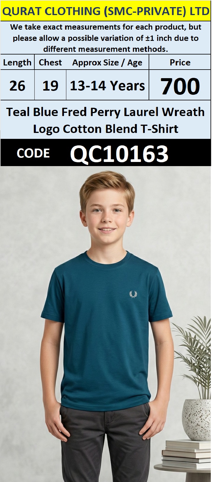Teal Blue Fred Perry Laurel Wreath Logo Cotton Blend T-Shirt – QC10163