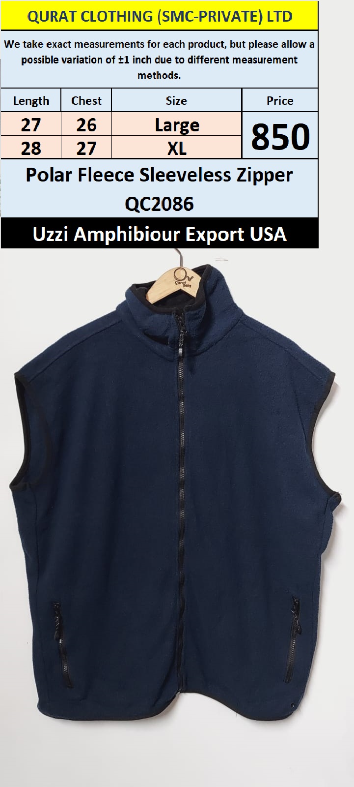 Uzzi Amphibiour Polar Fleece Sleeveless Zipper QC2086 Export USA