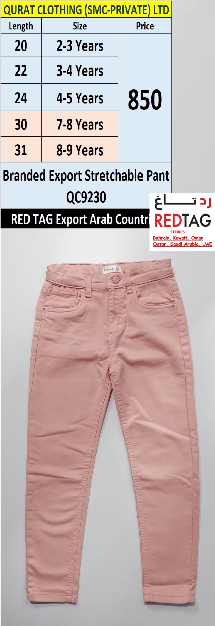 RED TAG Fashion Branded Stretchable Pant QC9230 Export Arab Countries