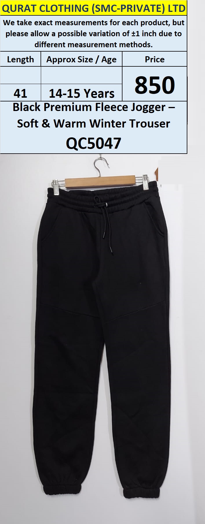 Black Premium Fleece Trouser – Soft & Warm Winter Wear QC5047