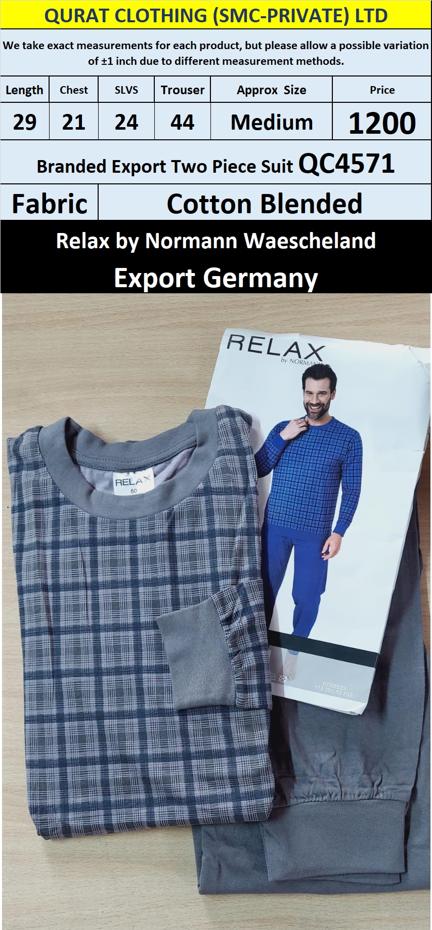 Relax by Normann Waescheland Branded Two Piece Suits QC4571 Export Germany