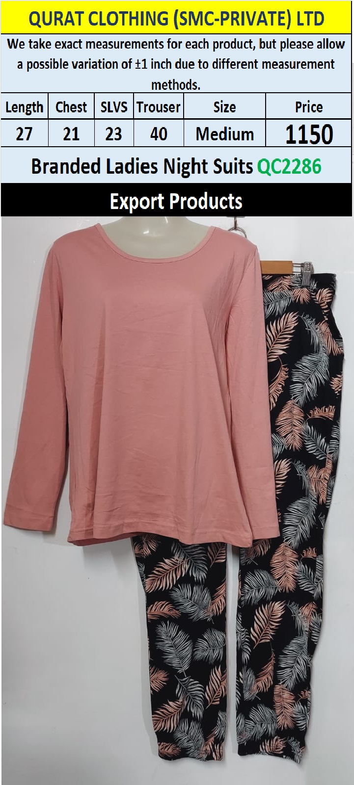 Branded Ladies Night Suits QC2286 - Export Product 