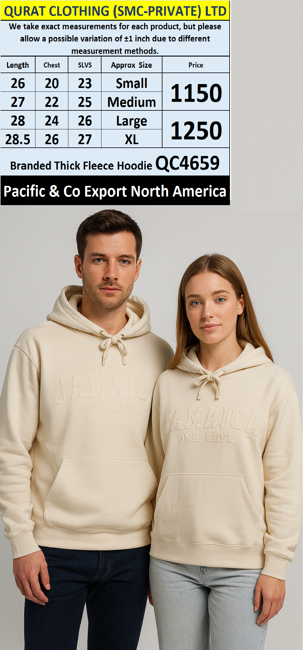 Pacific & Co Thick Fleece Hoodie QC4659 Export North America 