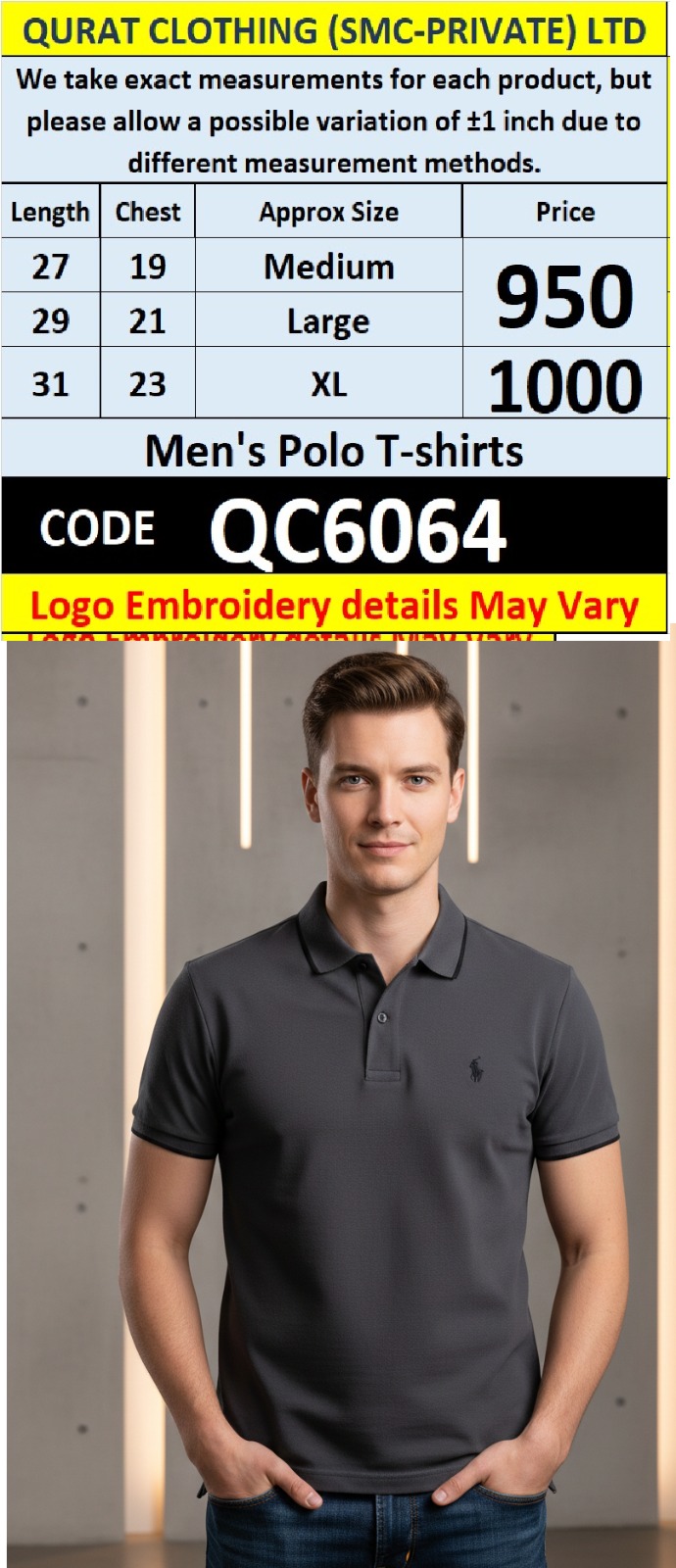 Charcoal Grey Cotton Piqué Polo T-Shirt Embroidered Chest Logo Premium Collar – QC6064