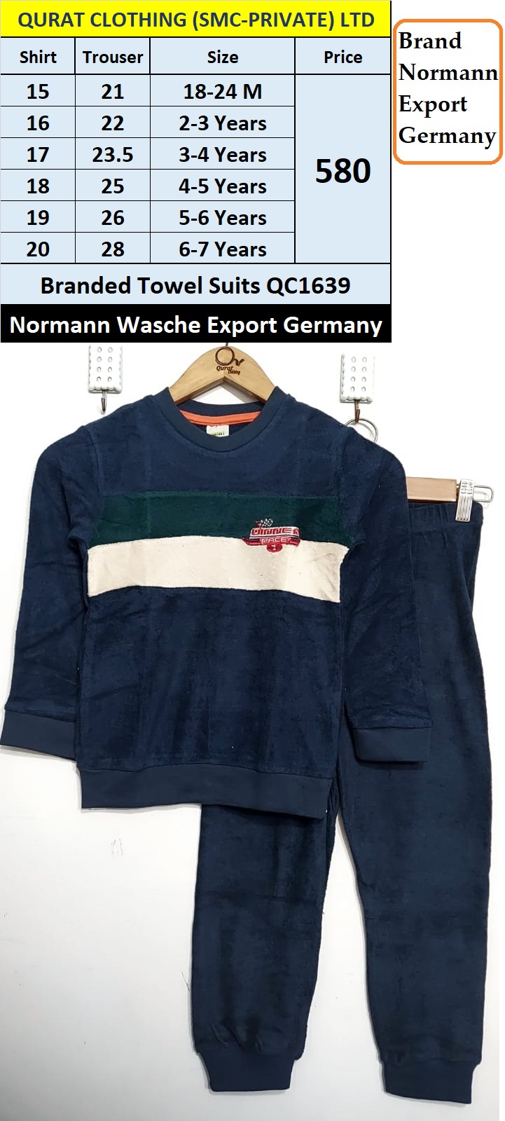 Normann Waescheland Brand Navy Blue Towel Suit QC1639 Export Germany