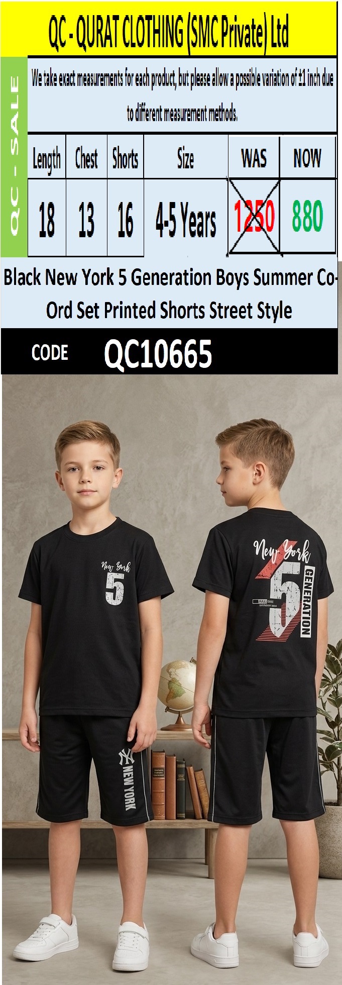 Black New York 5 Generation Boys Summer Co-Ord Set Printed Shorts Street Style QC10665
