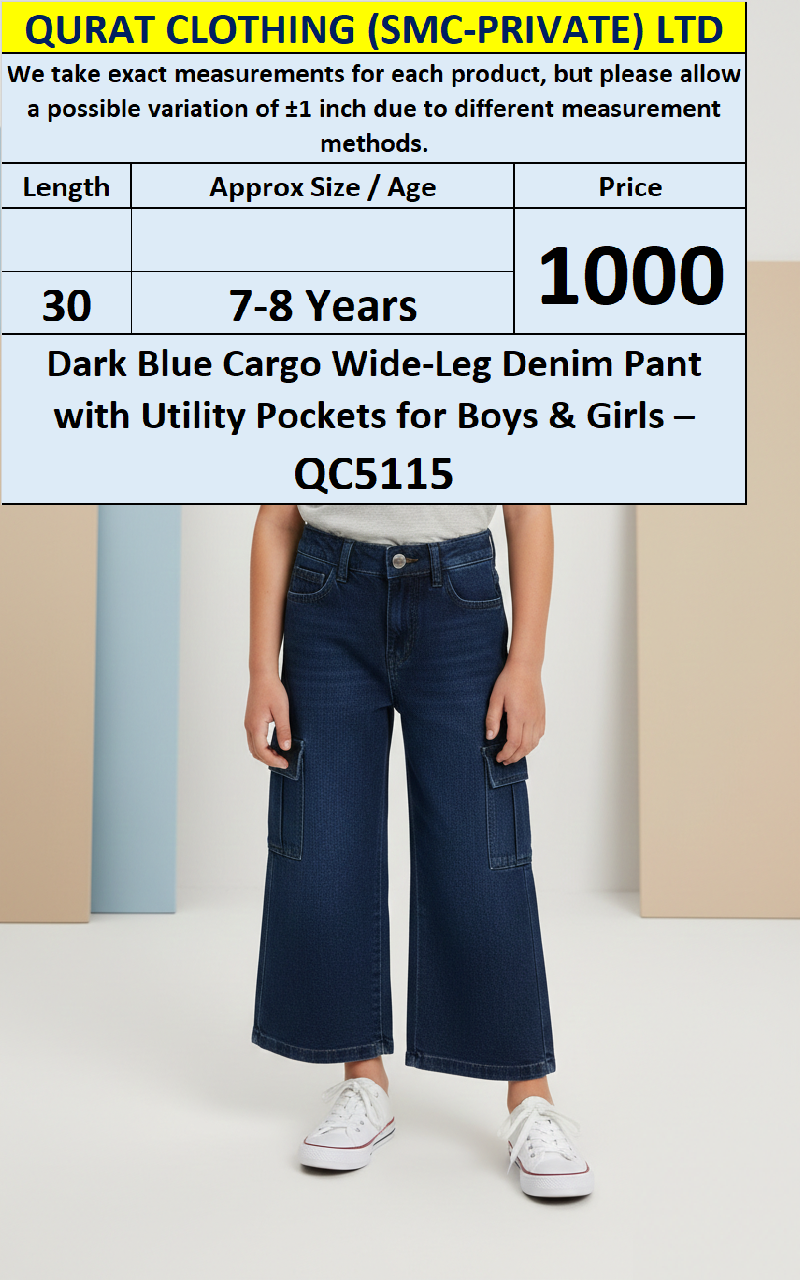 Dark Blue Cargo Wide-Leg Denim Pant with Utility Pockets for Boys & Girls – QC5115