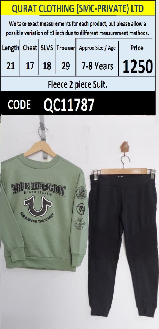 Sage Green and Black Fleece 2 Piece Suit with True Religion Print — QC11787